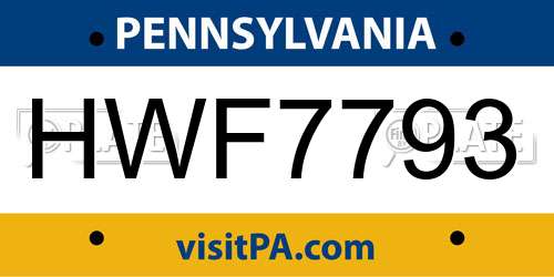 HWF7793 Pennsylvania License Plate