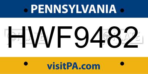 HWF9482 Pennsylvania License Plate