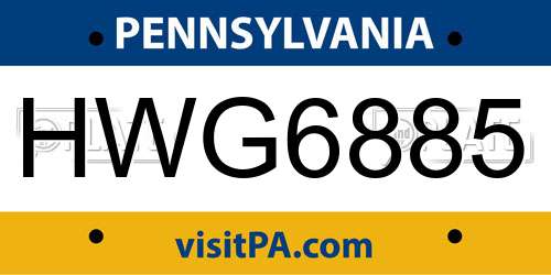 HWG6885 Pennsylvania License Plate