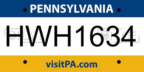 HWH1634 Pennsylvania License Plate