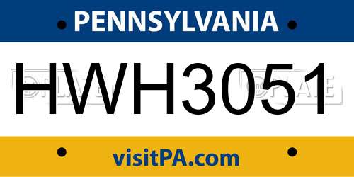 HWH3051 Pennsylvania License Plate
