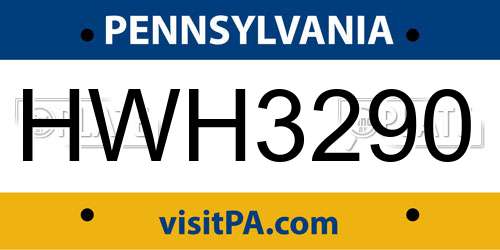 HWH3290 Pennsylvania License Plate