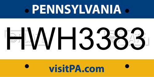 HWH3383 Pennsylvania License Plate