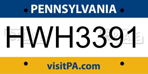 HWH3391 Pennsylvania License Plate