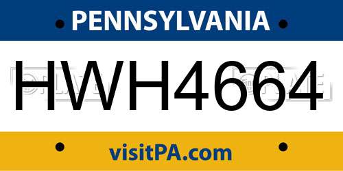 HWH4664 Pennsylvania License Plate