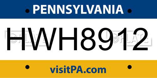 HWH8912 Pennsylvania License Plate