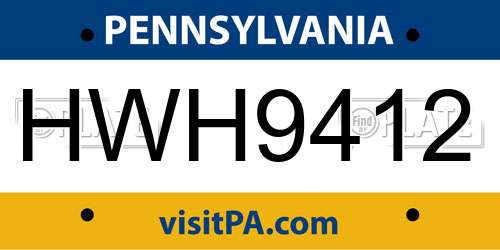 HWH9412 Pennsylvania License Plate