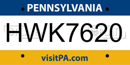 HWK7620 Pennsylvania License Plate