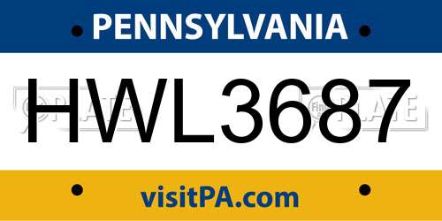 HWL3687 Pennsylvania License Plate