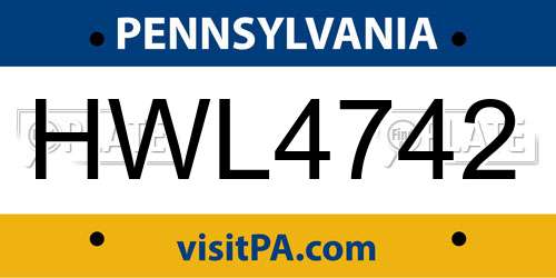 HWL4742 Pennsylvania License Plate
