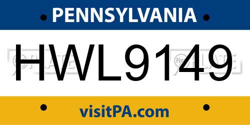 HWL9149 Pennsylvania License Plate