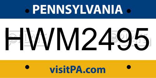 HWM2495 Pennsylvania License Plate