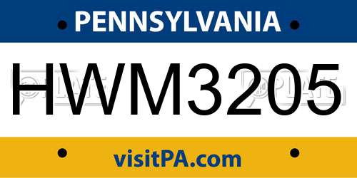 HWM3205 Pennsylvania License Plate