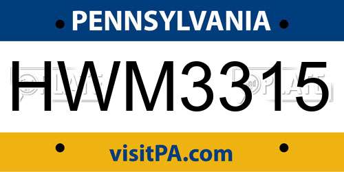 HWM3315 Pennsylvania License Plate
