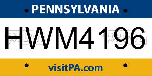 HWM4196 Pennsylvania License Plate