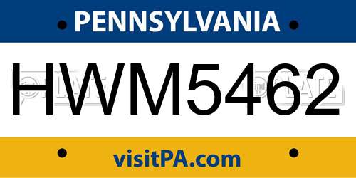 HWM5462 Pennsylvania License Plate