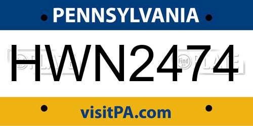 HWN2474 Pennsylvania License Plate