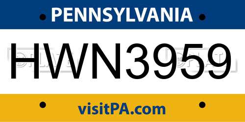 HWN3959 Pennsylvania License Plate
