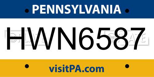 HWN6587 Pennsylvania License Plate