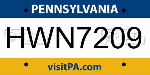 HWN7209 Pennsylvania License Plate