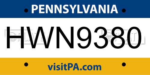 HWN9380 Pennsylvania License Plate