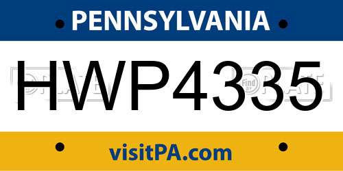 HWP4335 Pennsylvania License Plate