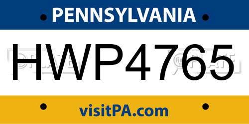 HWP4765 Pennsylvania License Plate