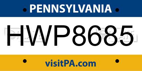 HWP8685 Pennsylvania License Plate