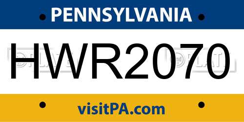 HWR2070 Pennsylvania License Plate