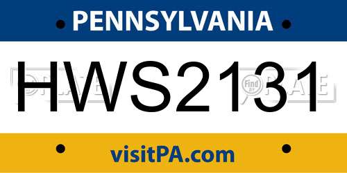 HWS2131 Pennsylvania License Plate