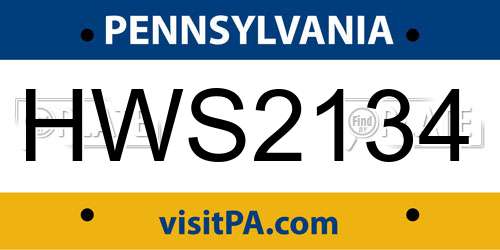 HWS2134 Pennsylvania License Plate