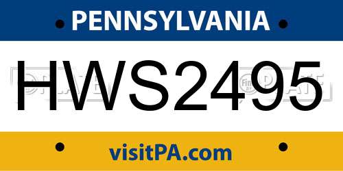 HWS2495 Pennsylvania License Plate
