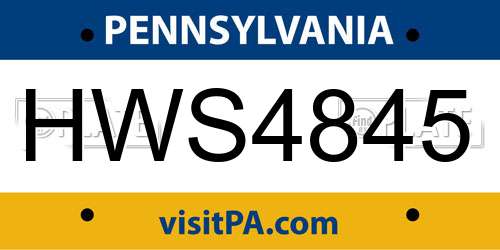 HWS4845 Pennsylvania License Plate