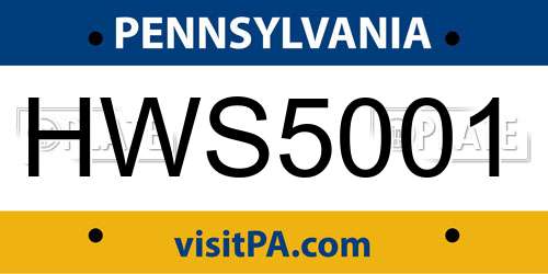 HWS5001 Pennsylvania License Plate
