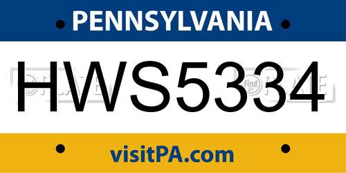 HWS5334 Pennsylvania License Plate