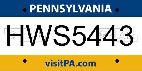 HWS5443 Pennsylvania License Plate