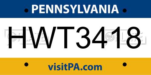 HWT3418 Pennsylvania License Plate
