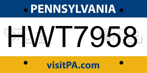 HWT7958 Pennsylvania License Plate