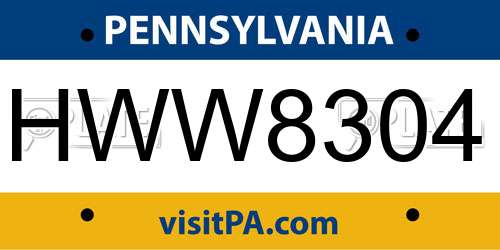 HWW8304 Pennsylvania License Plate