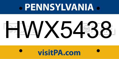 HWX5438 Pennsylvania License Plate