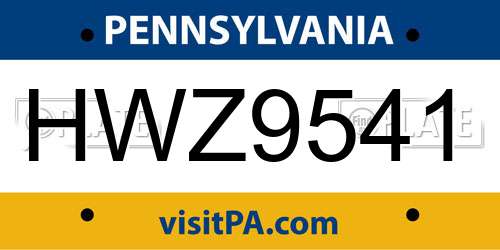 HWZ9541 Pennsylvania License Plate