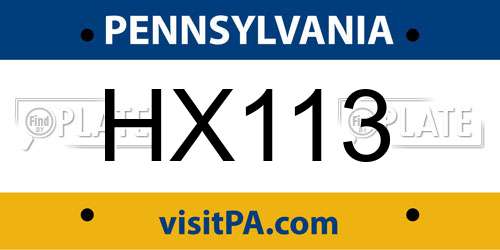 HX113 Pennsylvania License Plate