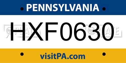 HXF0630 Pennsylvania License Plate