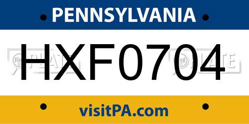 HXF0704 Pennsylvania License Plate