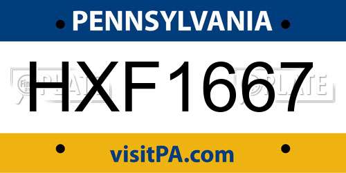 HXF1667 Pennsylvania License Plate