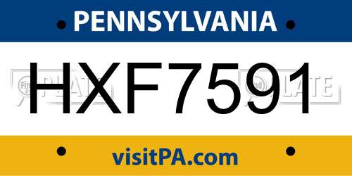 HXF7591 Pennsylvania License Plate