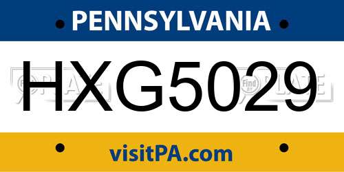 HXG5029 Pennsylvania License Plate