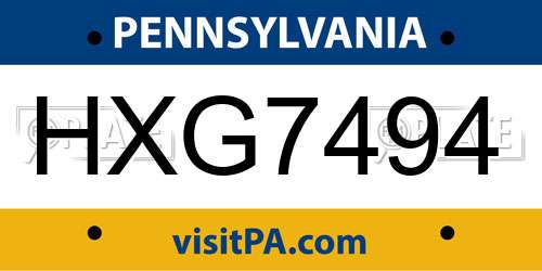 HXG7494 Pennsylvania License Plate