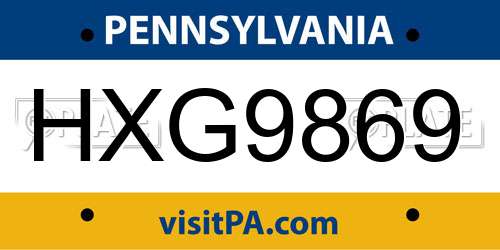 HXG9869 Pennsylvania License Plate