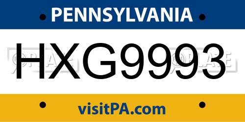 HXG9993 Pennsylvania License Plate